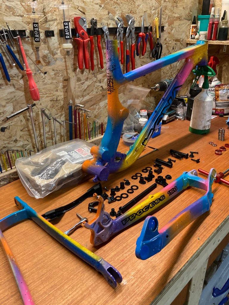 The frame back from clear coating and ready for assembly 